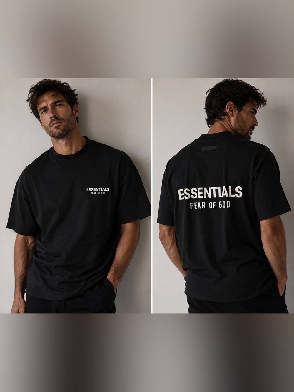 Fear of God ESSENTIALS Black Tee with White Logo